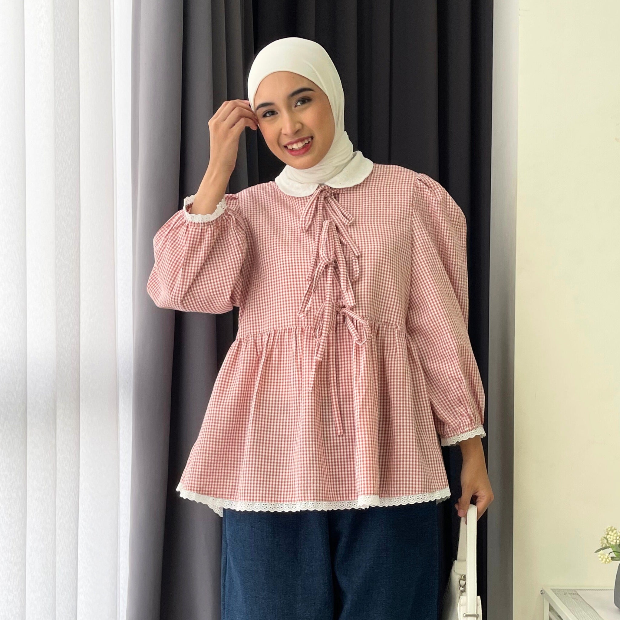 Eclemix Yumia Top | Atasan Wanita Blouse Pita Motif Kancing Depan