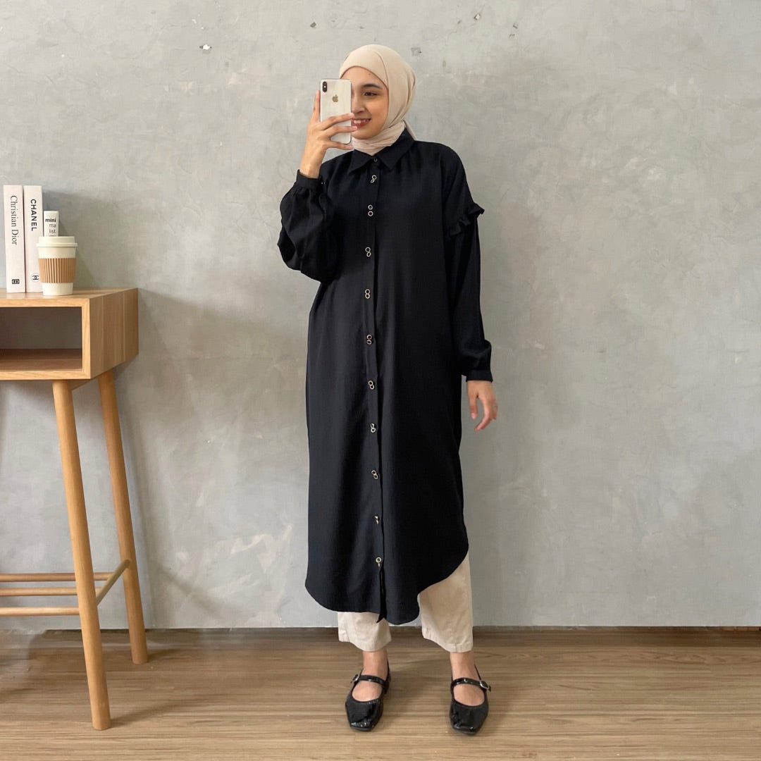 Image of Eclemix Midi Dress Zumia | Gamis Wanita Polos Kancing Depan