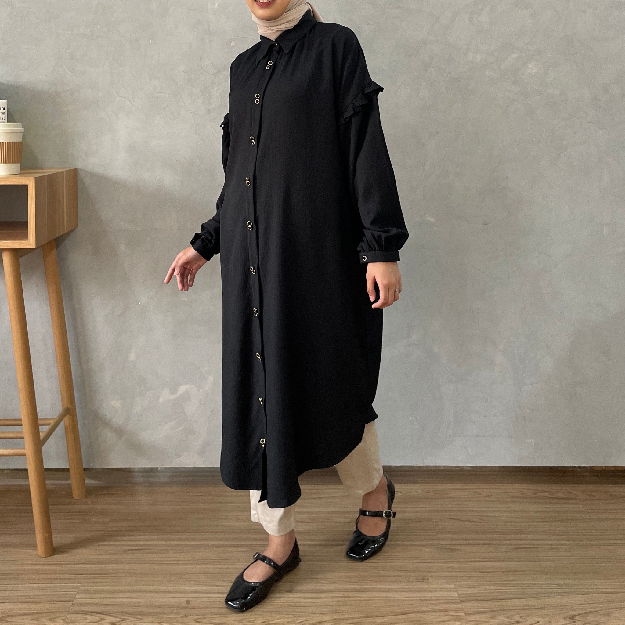 Eclemix Midi Dress Zumia | Gamis Wanita Polos Kancing Depan