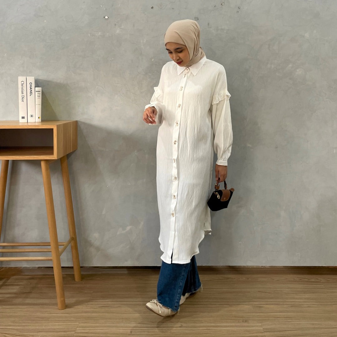 Eclemix Midi Dress Zumia | Gamis Wanita Polos Kancing Depan