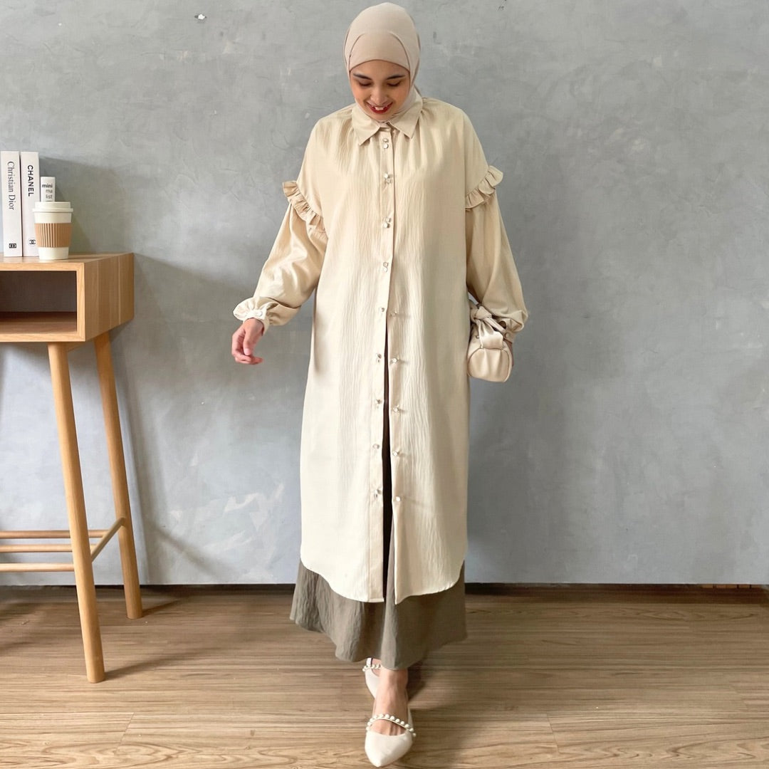 Eclemix Midi Dress Zumia | Gamis Wanita Polos Kancing Depan