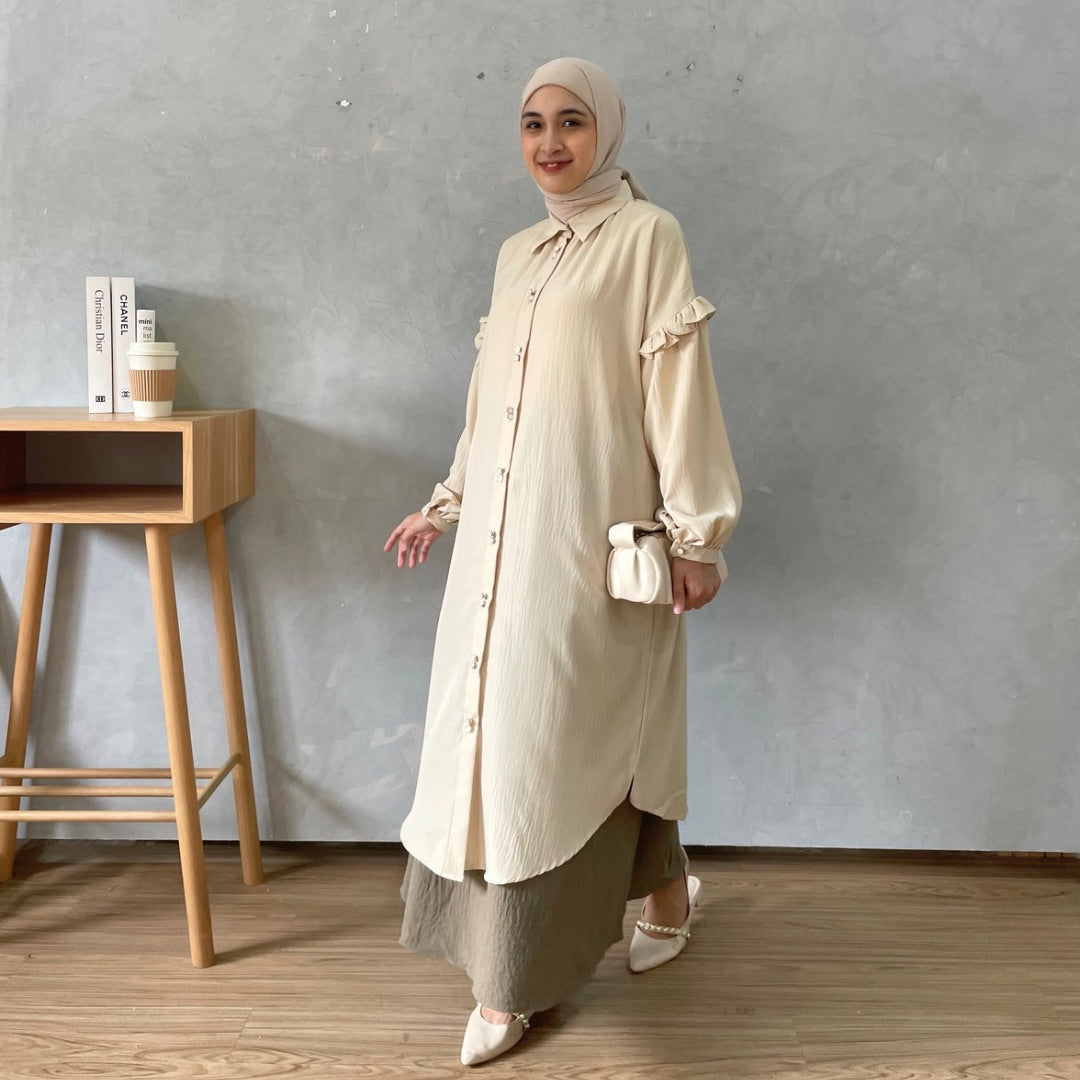 Eclemix Midi Dress Zumia | Gamis Wanita Polos Kancing Depan