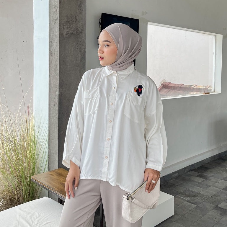 Eclemix Top Soori | Atasan Wanita Kemeja Polos Daily Basic Saku Bordir