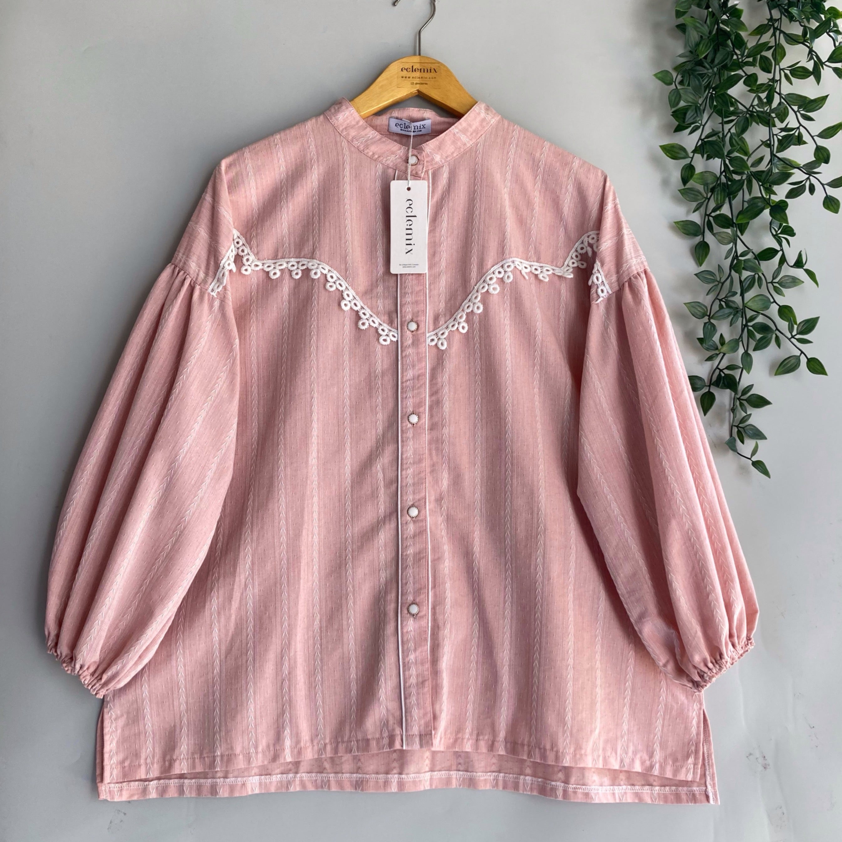 Image of Eclemix Blouse Stripe Lace Premium Busui Friendly Korean Style Top Calla