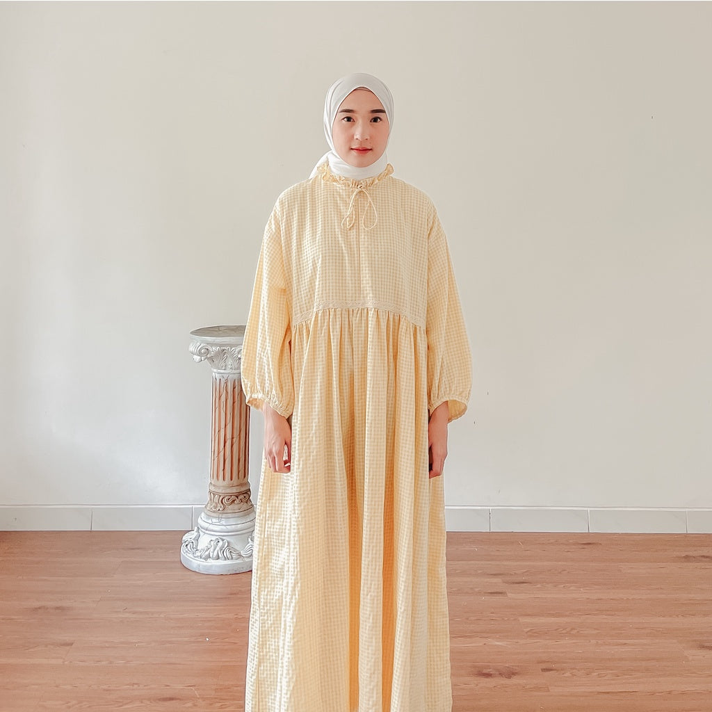Image of Eclemix Dress Cookie gamis wanita gingham loose fit lengan balon warna varian 1