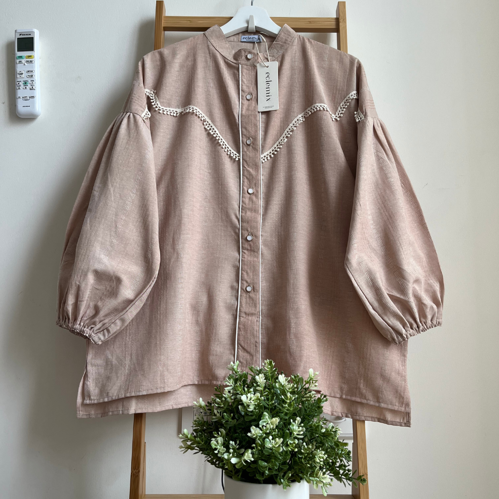 Image of Eclemix Blouse Stripe Lace Premium Busui Friendly Korean Style Top Calla
