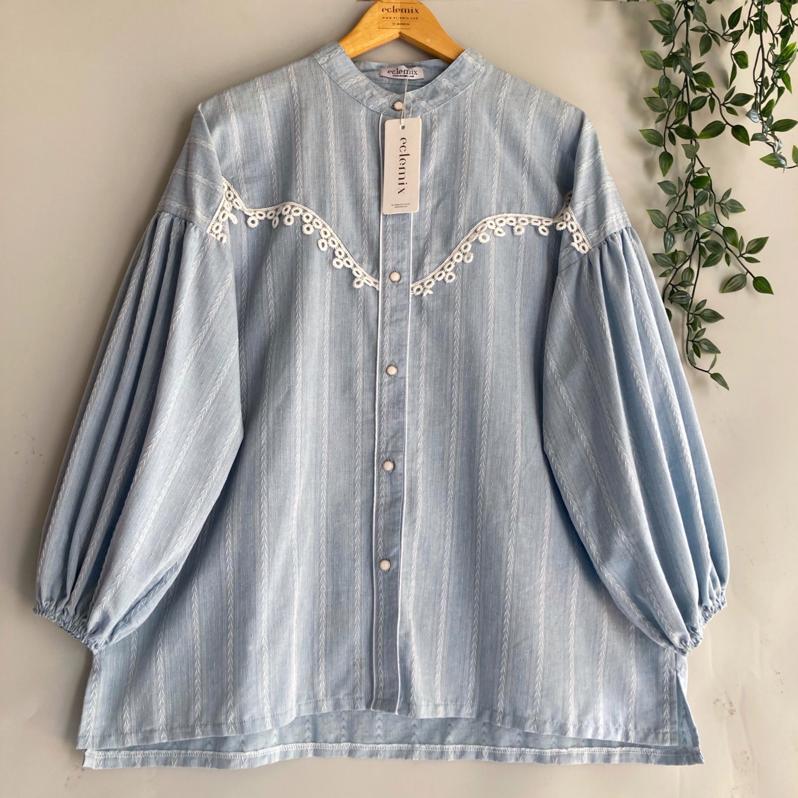 Image of Eclemix Blouse Stripe Lace Premium Busui Friendly Korean Style Top Calla