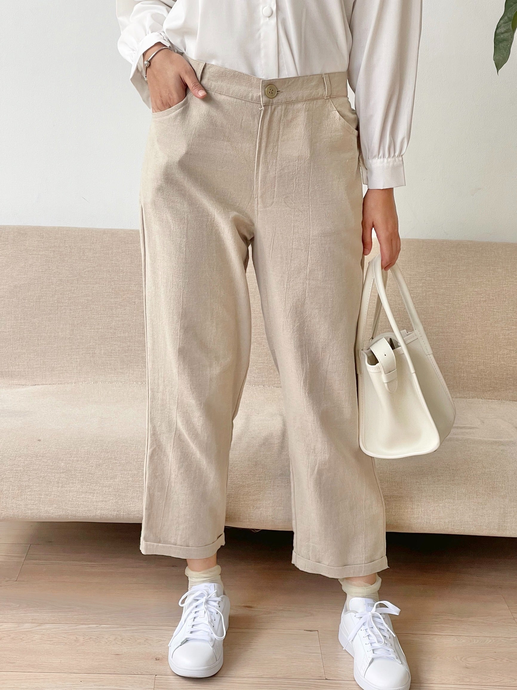 Eclemix Pants Bae | Celana Ankle Wanita Daily Basic Linen