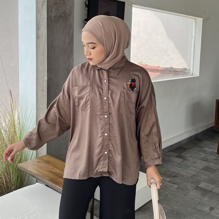 Eclemix Top Soori | Atasan Wanita Kemeja Polos Daily Basic Saku Bordir