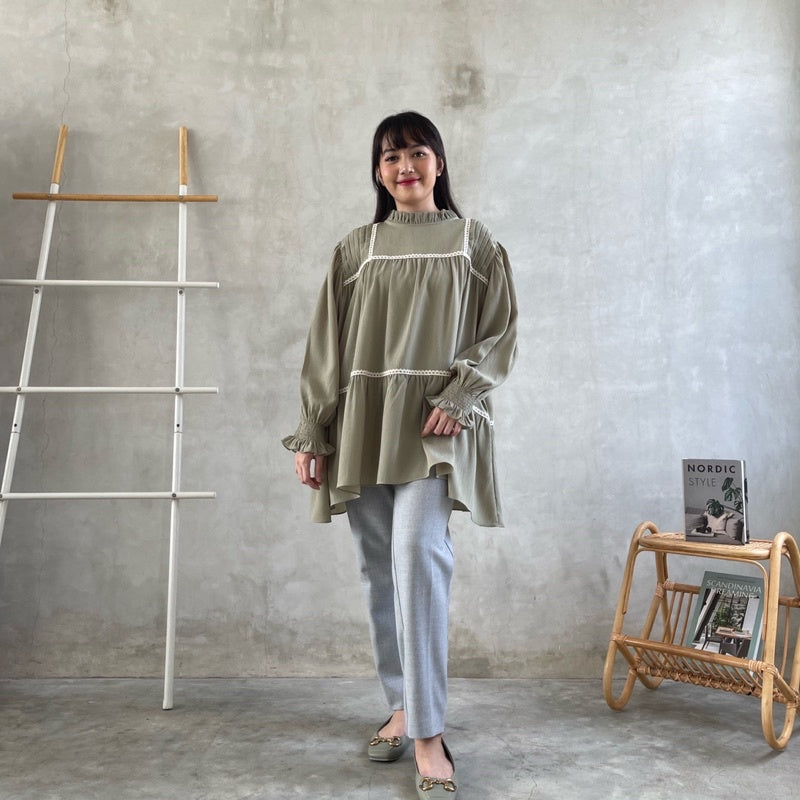 Eclemix Top Hari | Atasan Wanita Blouse Lengan panjang Loose