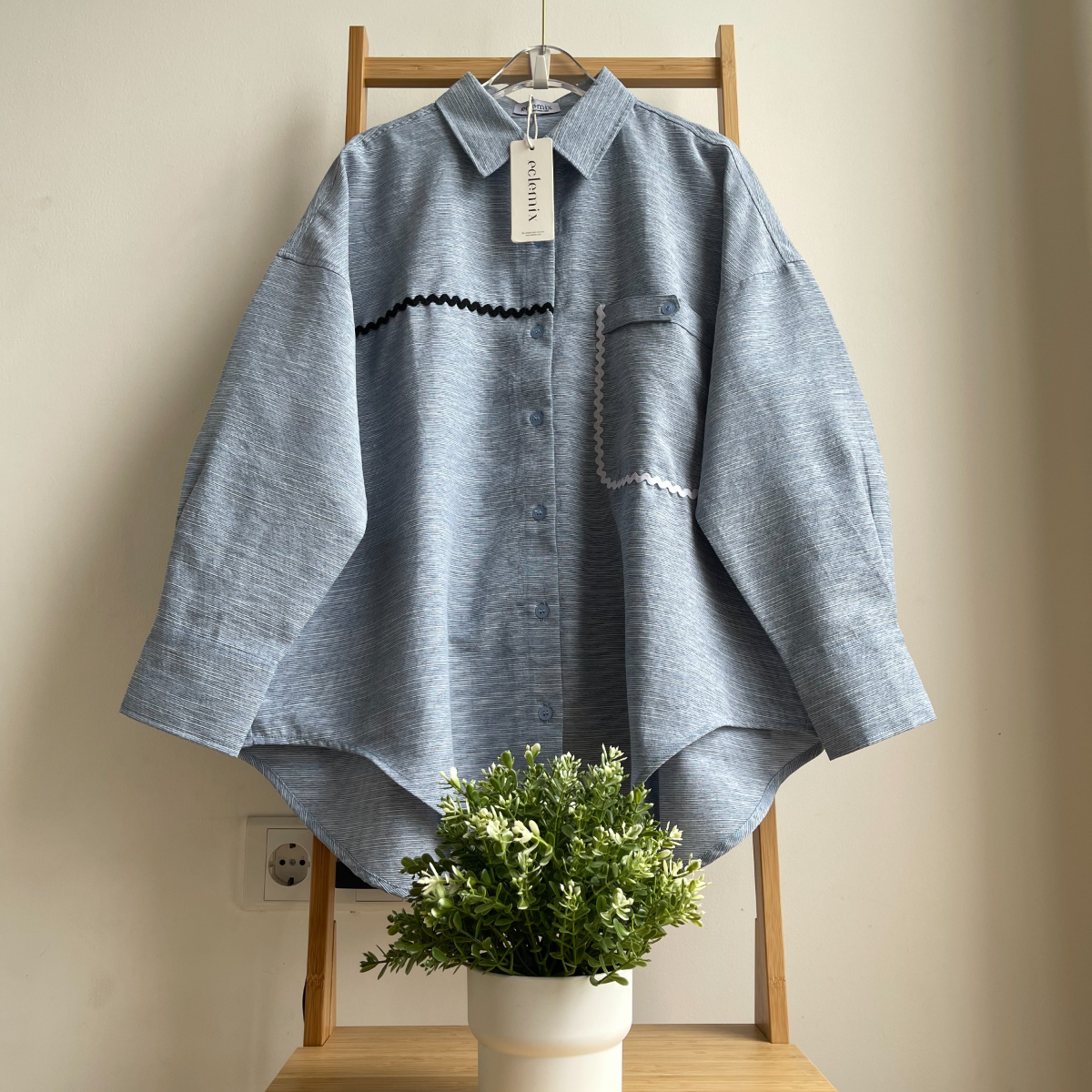 Eclemix Top Heeju | Atasan Wanita Kemeja Printing Kancing Depan Lengan Panjang | Kemeja Kerja Printing