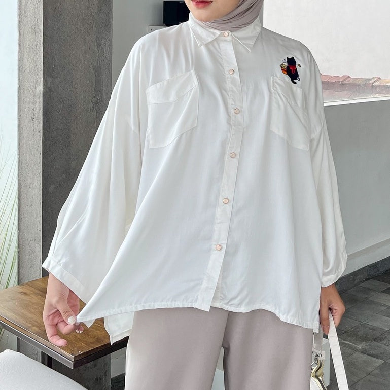 Eclemix Top Soori | Atasan Wanita Kemeja Polos Daily Basic Saku Bordir