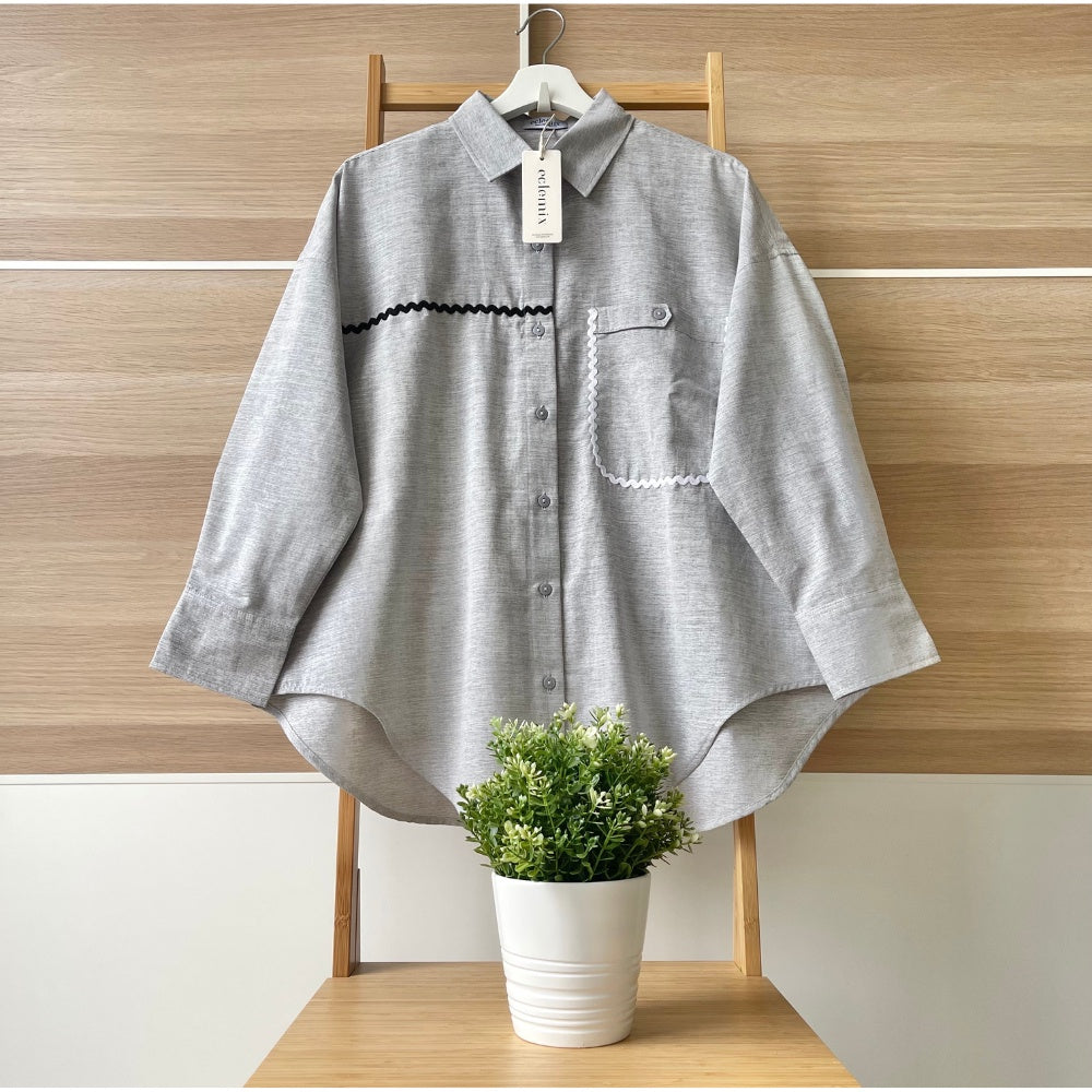 Eclemix Top Heeju | Atasan Wanita Kemeja Printing Kancing Depan Lengan Panjang | Kemeja Kerja Printing