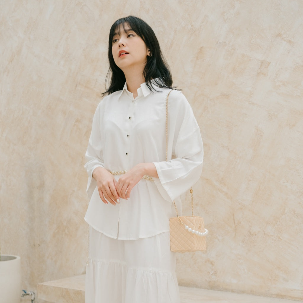 Eclemix Top Hana | Atasan Wanita Kemeja Kancing Depan Polos Lengan Panjang Daily Basic