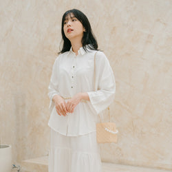 Image of Eclemix Top Hana | Atasan Wanita Kemeja Kancing Depan Polos Lengan Panjang Daily Basic